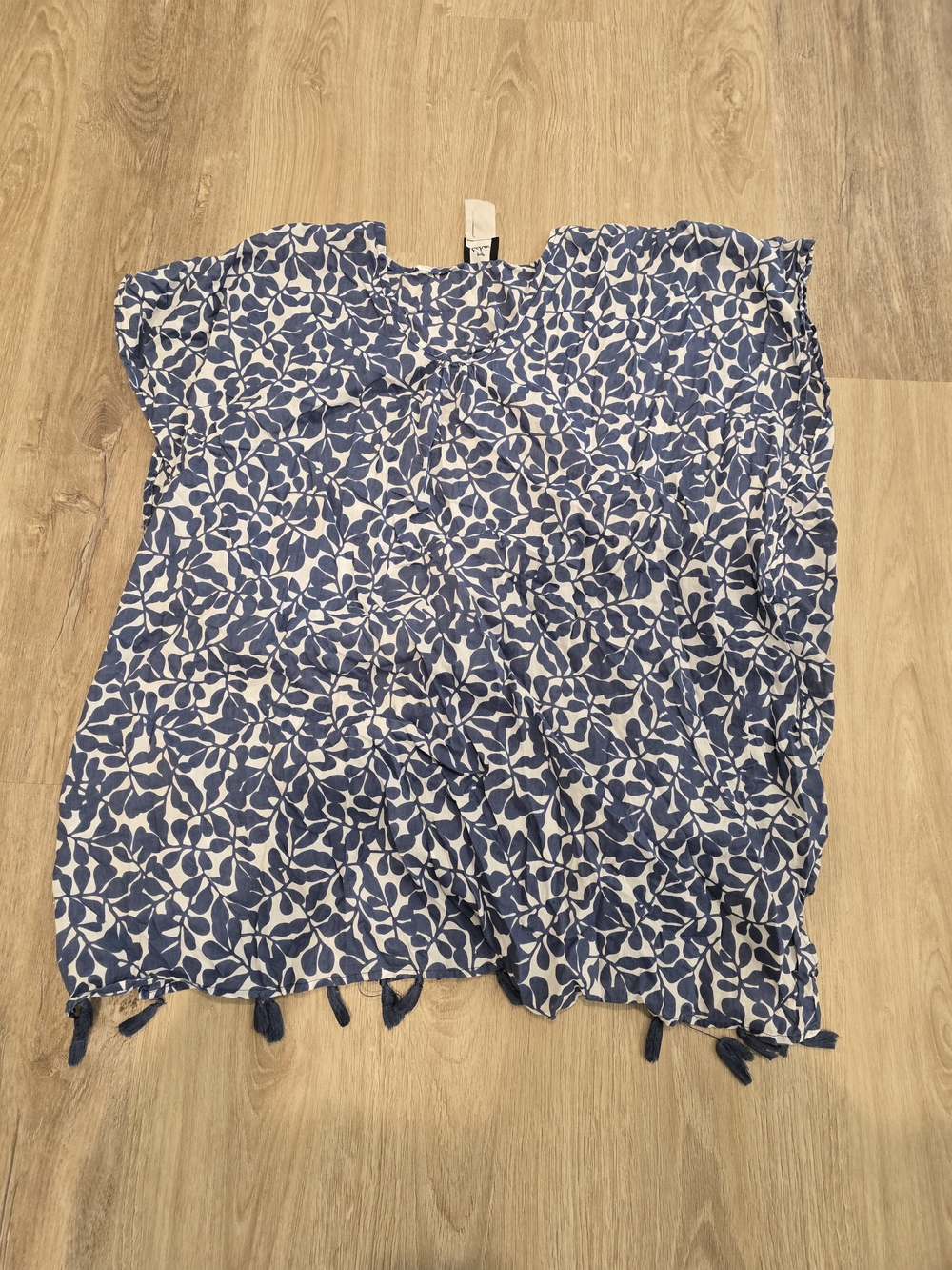 Echo Blue and White Leaf Print Swim Coverup